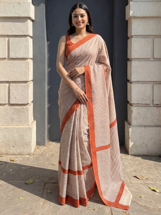 Soft Cotton : Geometric Shibori Print Saree - Ressa