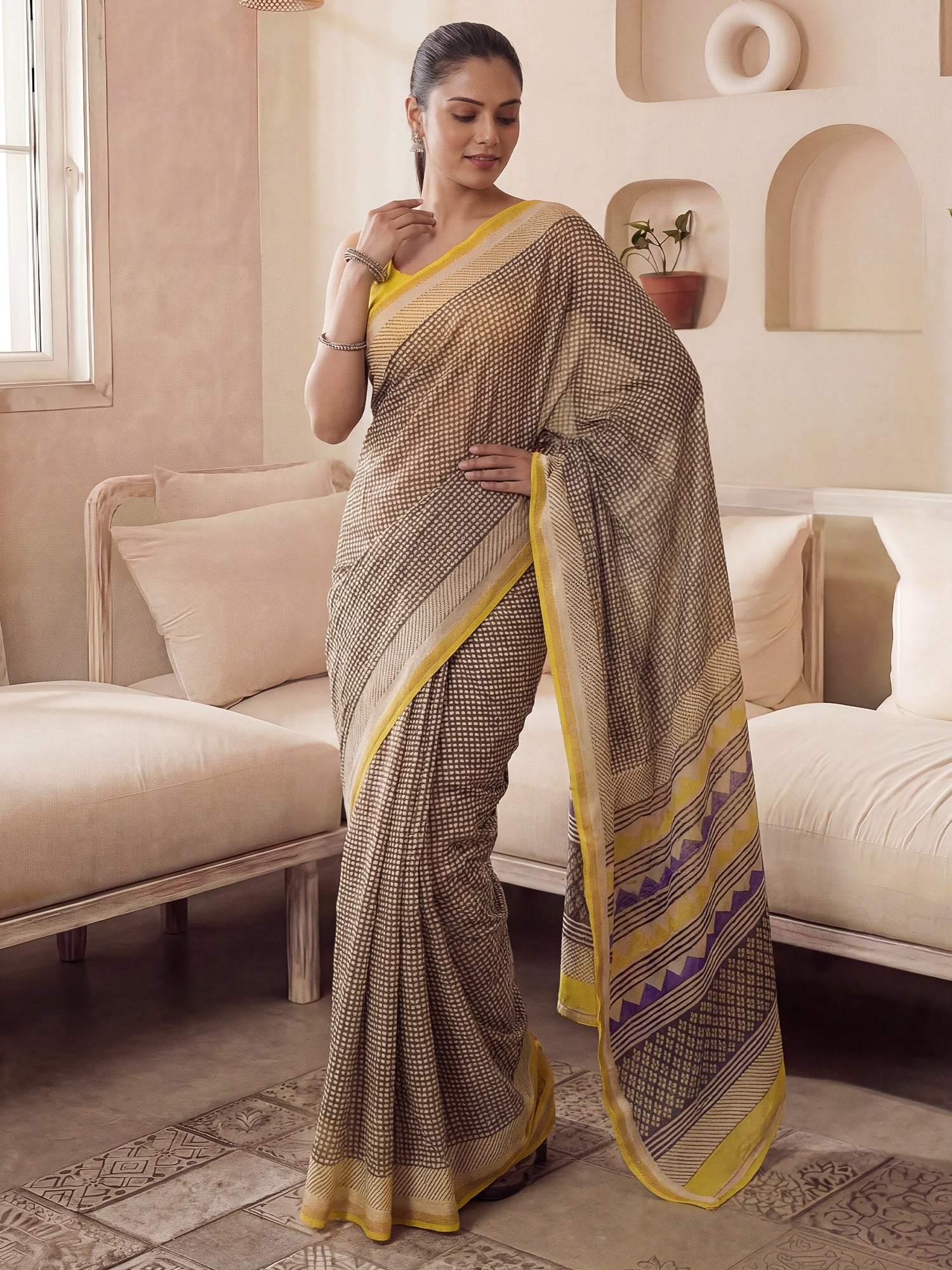 Soft Cotton :Leheriya Wave Print Saree - Ressa