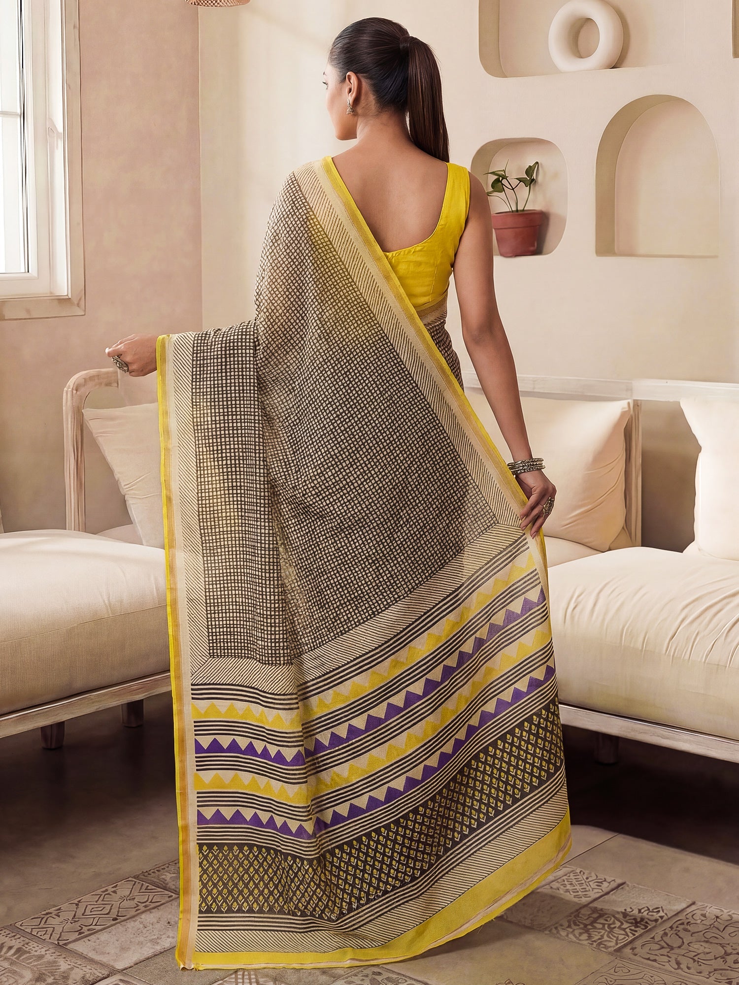 Soft Cotton :Leheriya Wave Print Saree - Ressa