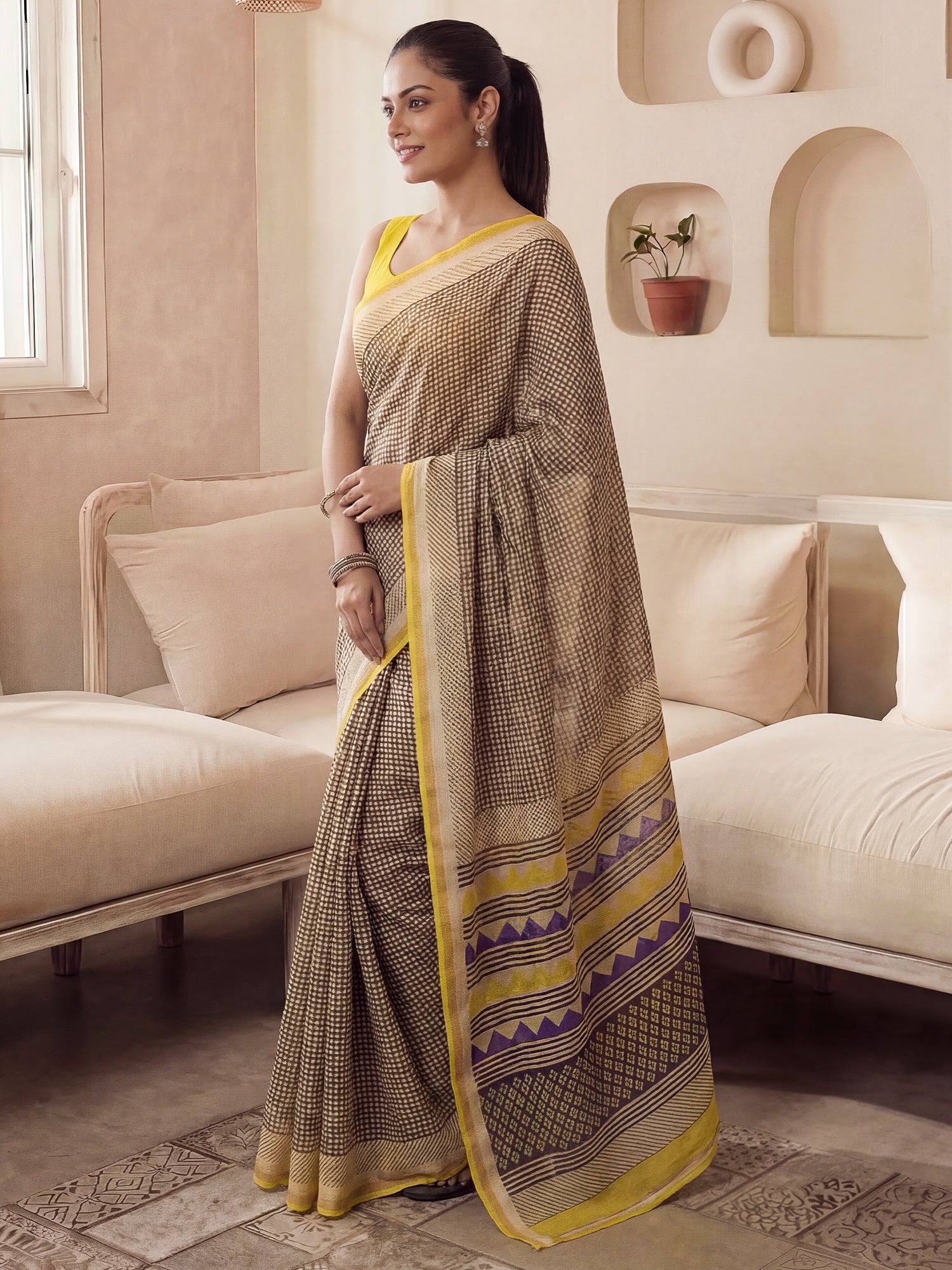 Soft Cotton :Leheriya Wave Print Saree - Ressa