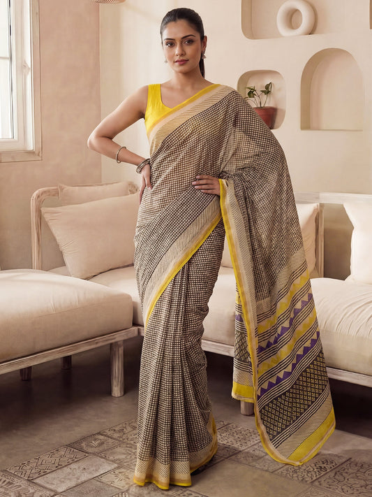 Soft Cotton :Leheriya Wave Print Saree - Ressa