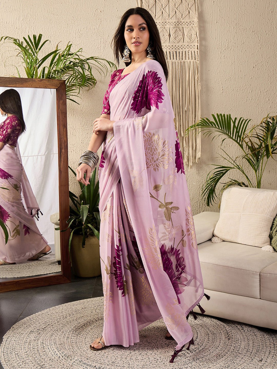 Soft Lilac Georgette Saree - Ressa