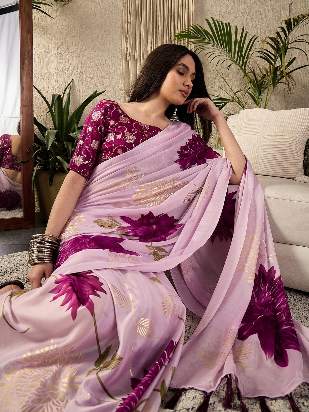Soft Lilac Georgette Saree - Ressa