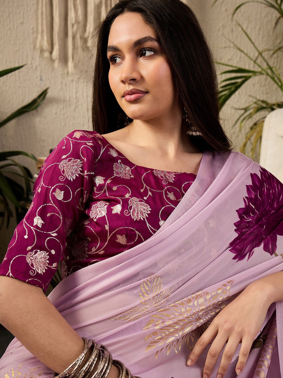 Soft Lilac Georgette Saree - Ressa