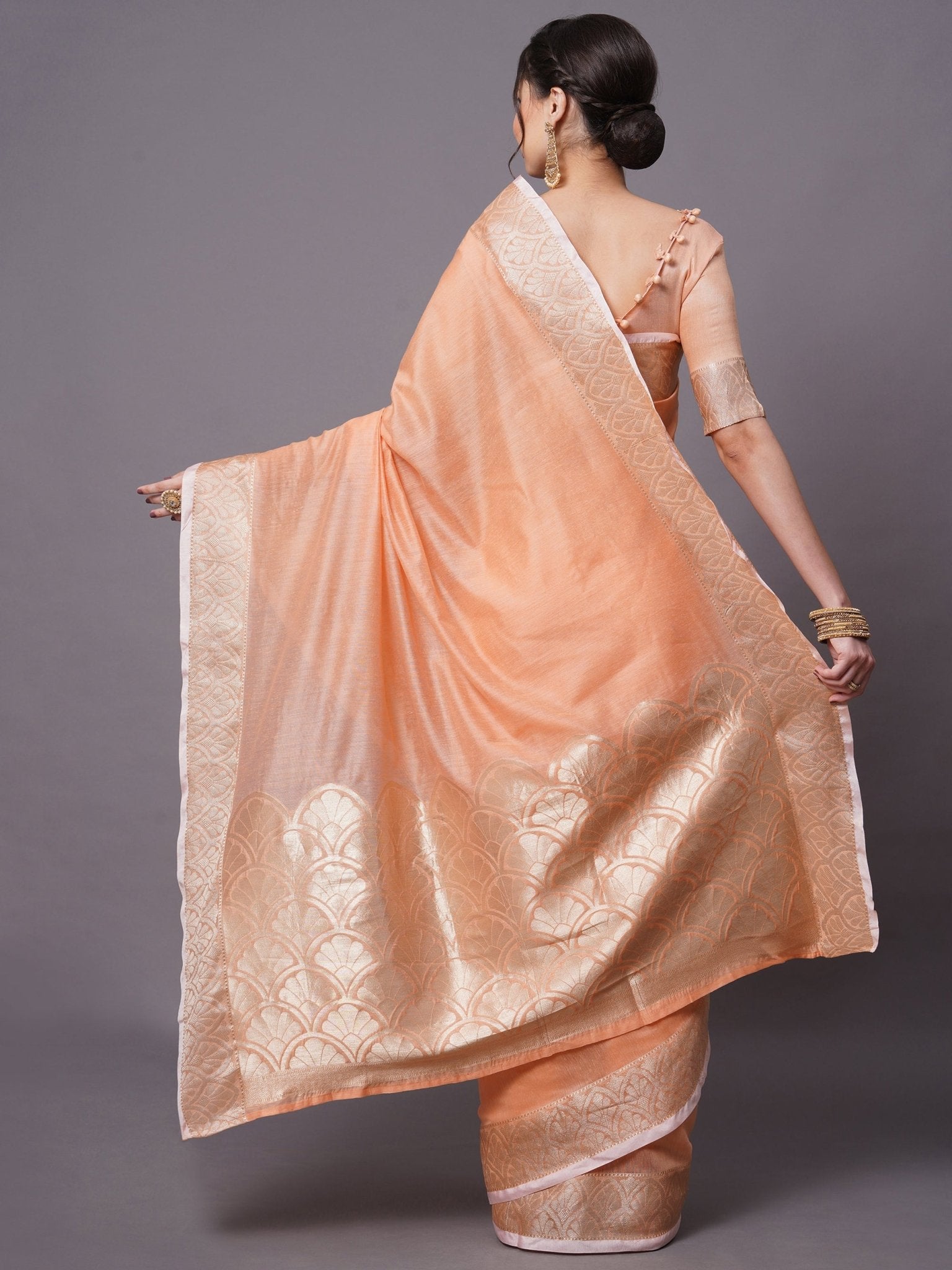 Soft Peach-Salmon Pure Tissue Silk Saree - Ressa