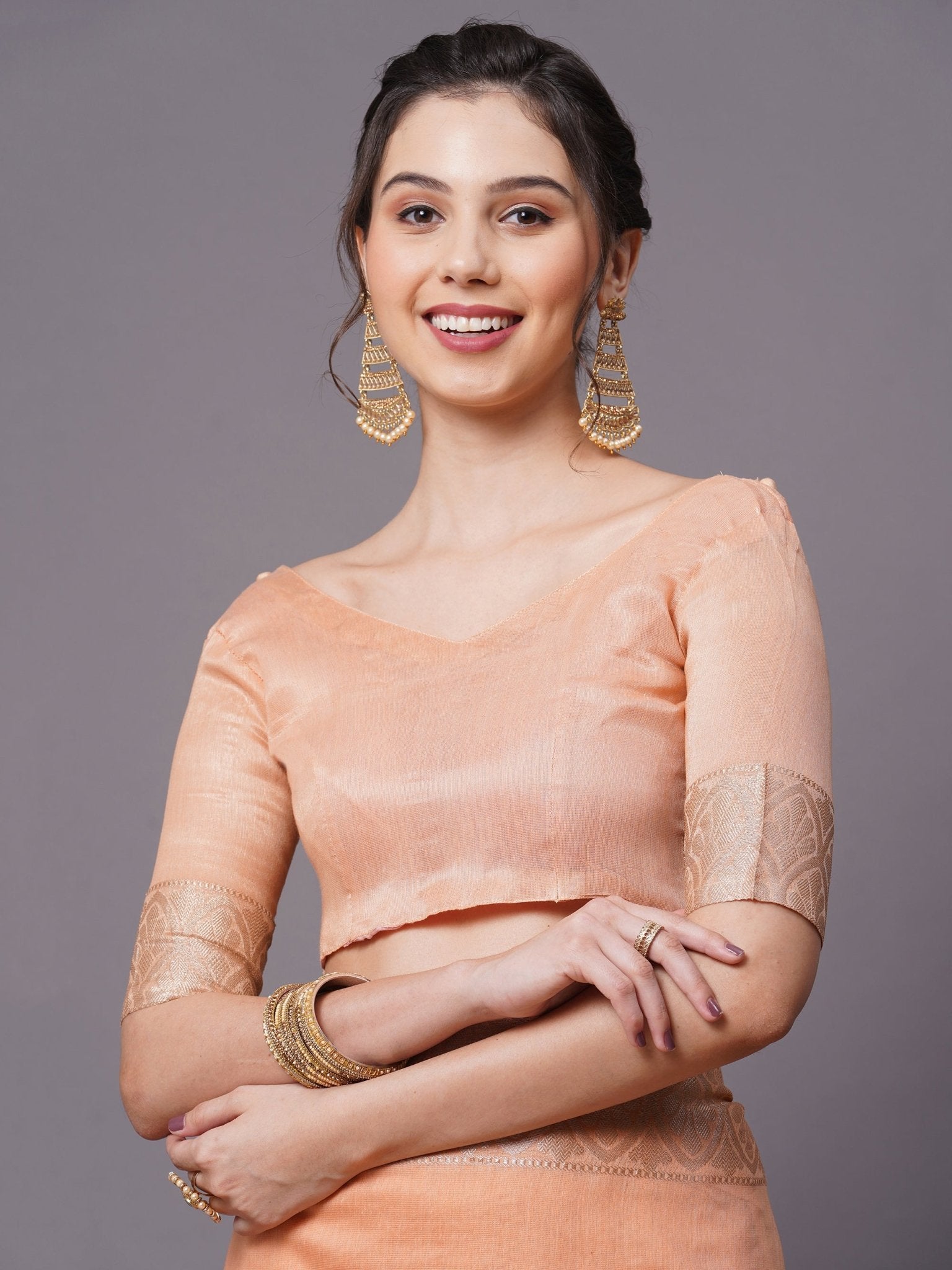 Soft Peach-Salmon Pure Tissue Silk Saree - Ressa