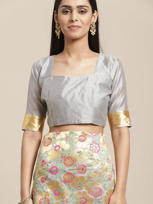Soft Silver-Grey Pure Banarasi Silk Saree - Ressa