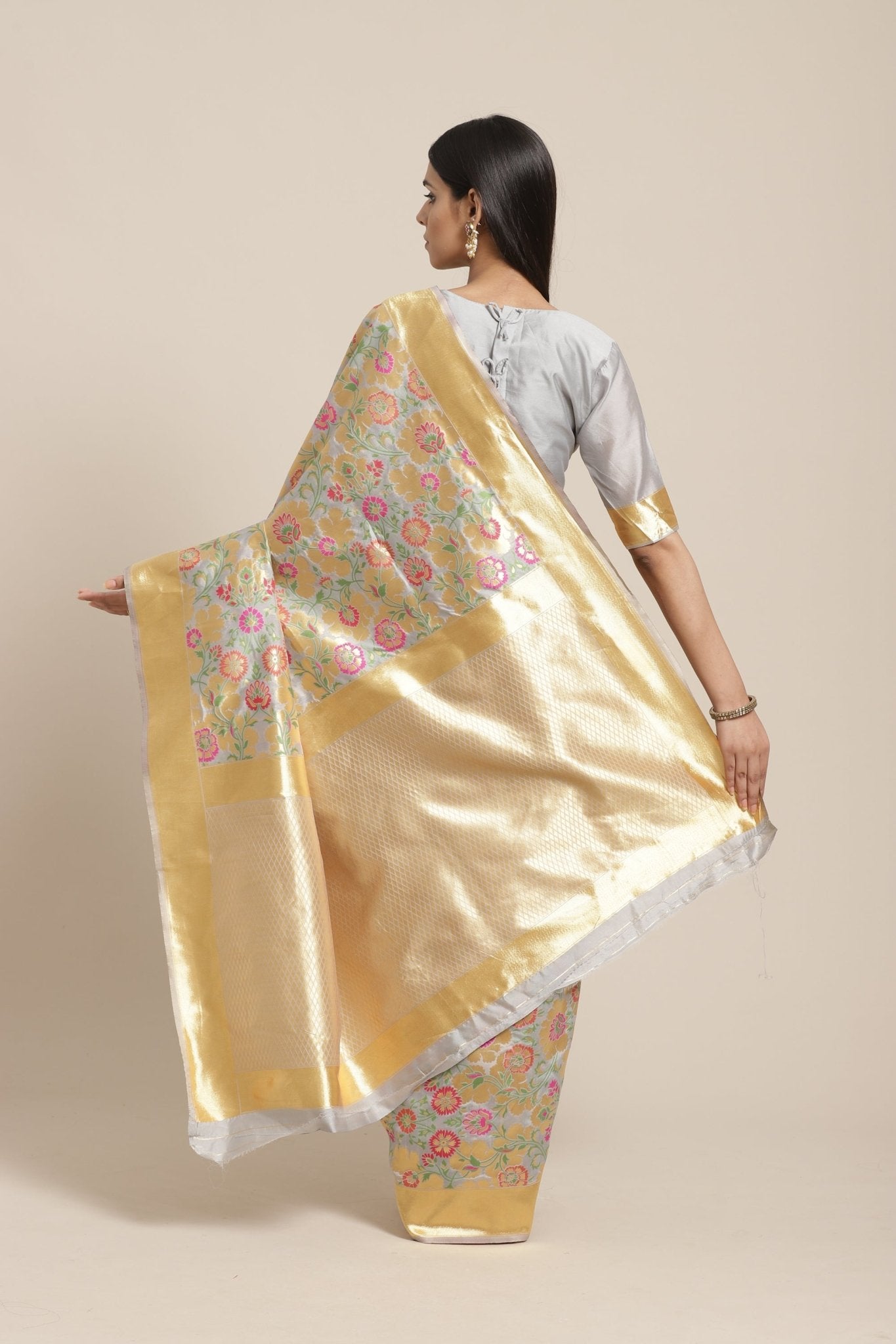 Soft Silver-Grey Pure Banarasi Silk Saree - Ressa