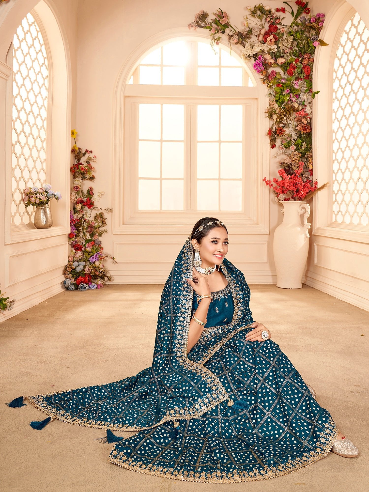 Sophisticated Rama Blue Embroidered Saree - Ressa