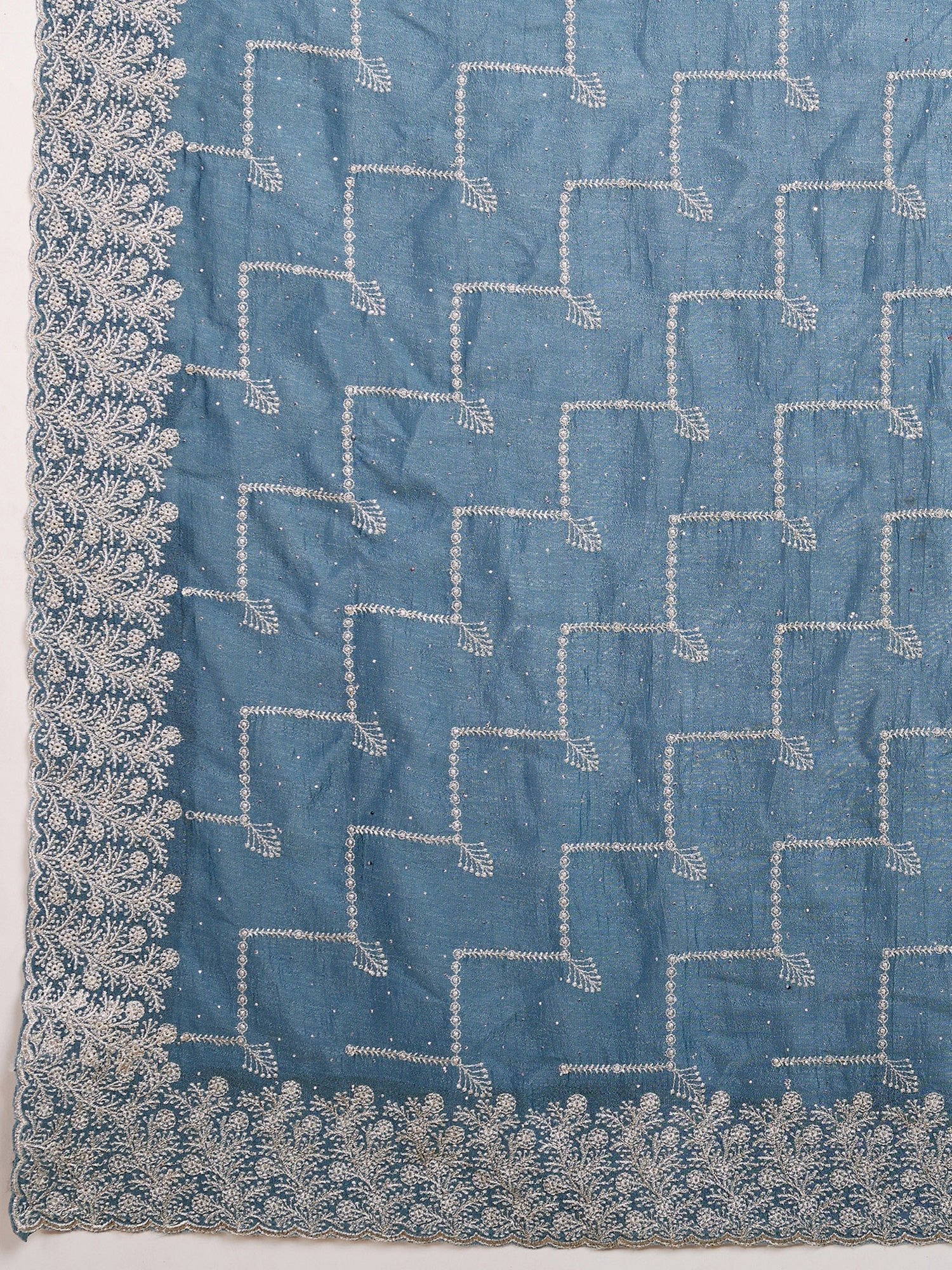 Steel Blue Embroidered Georgette Saree with Blouse - Ressa