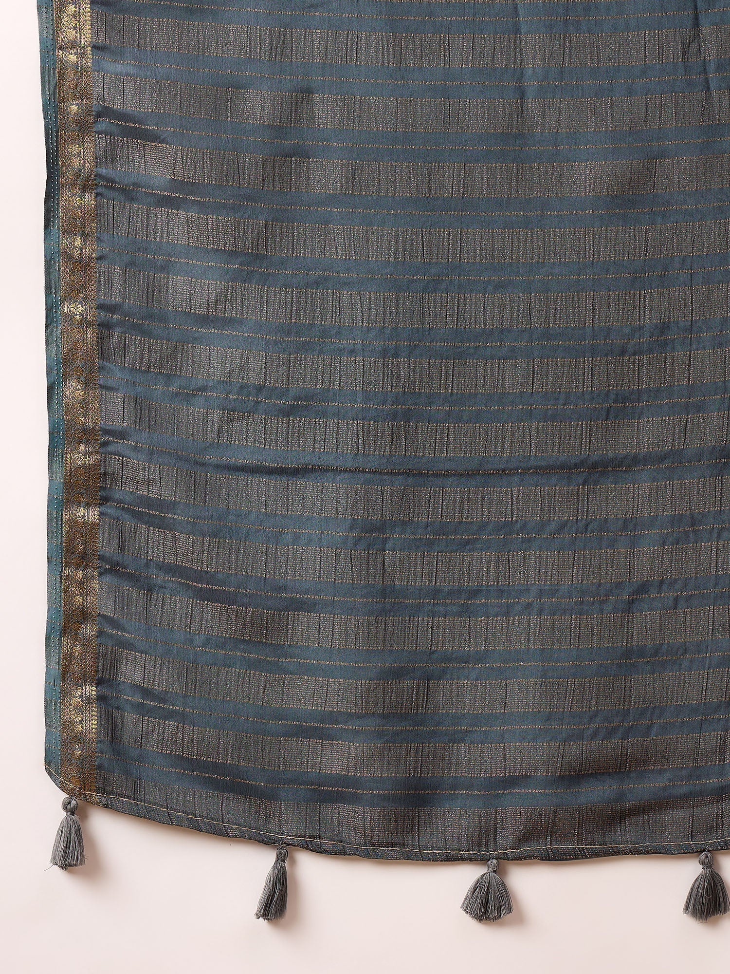 Steel Blue Mysore Silk Saree with Zari Border - Ressa
