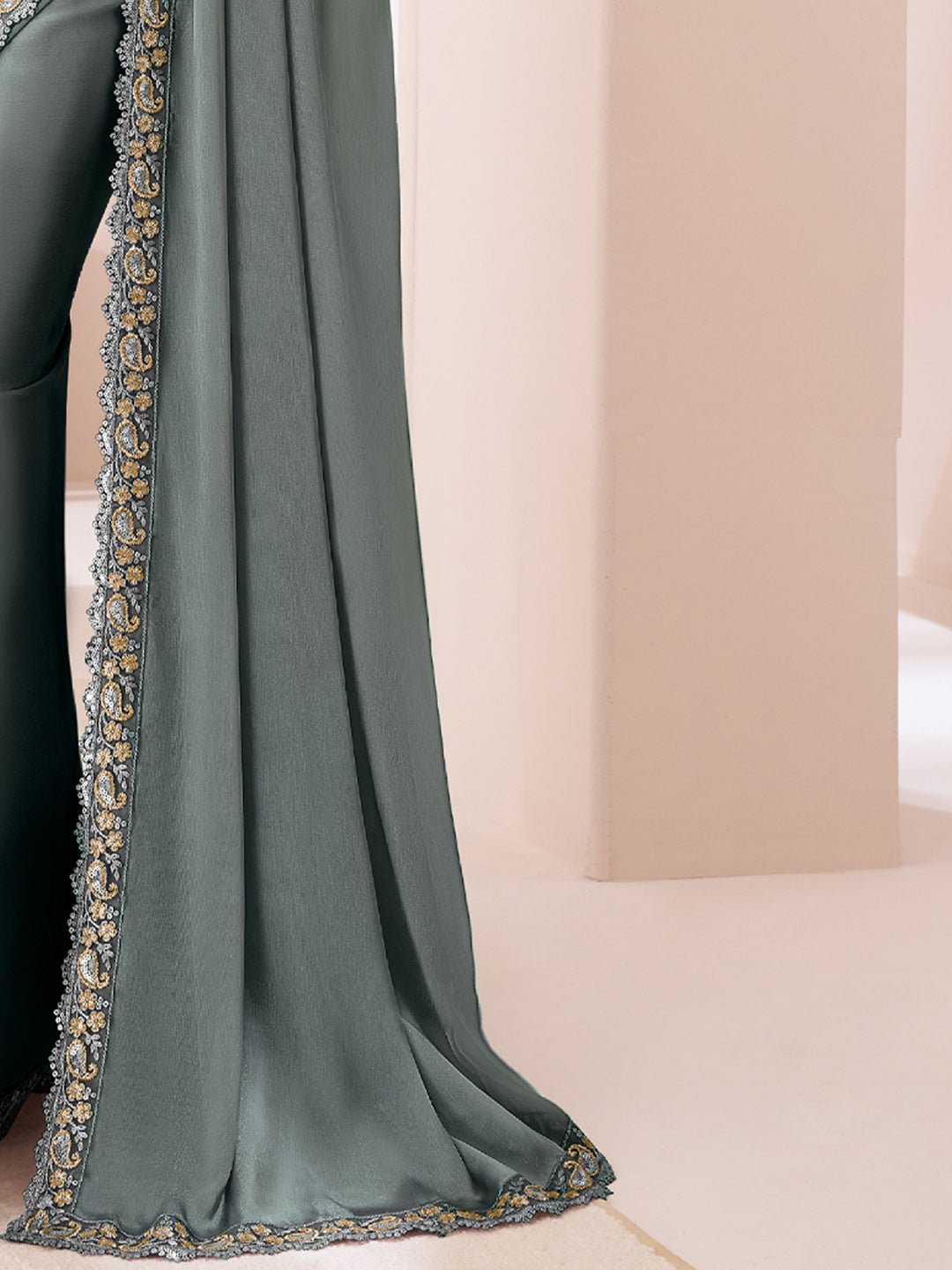 Steel Grey Embellished Party wear Saree - Ressa
