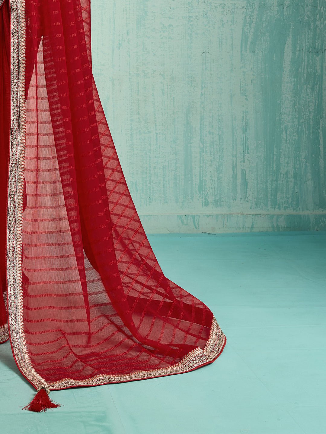 Striped Chiffon Saree with Emroidered Blouse - Ressa