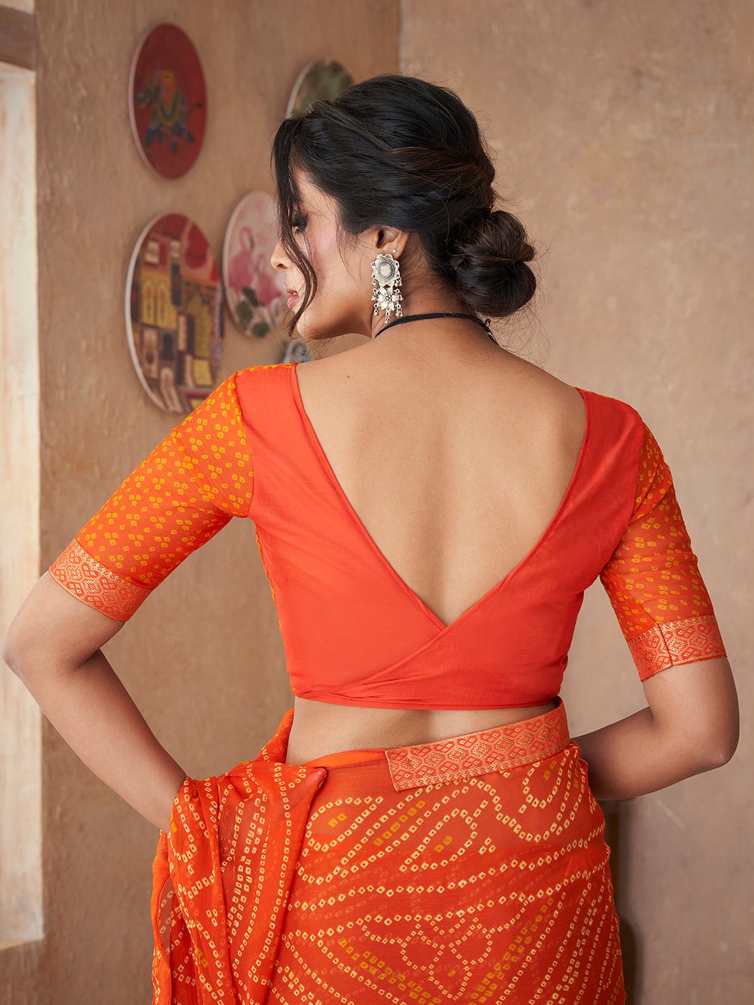 Sunset Orange Georgette Bandhani Saree - Ressa