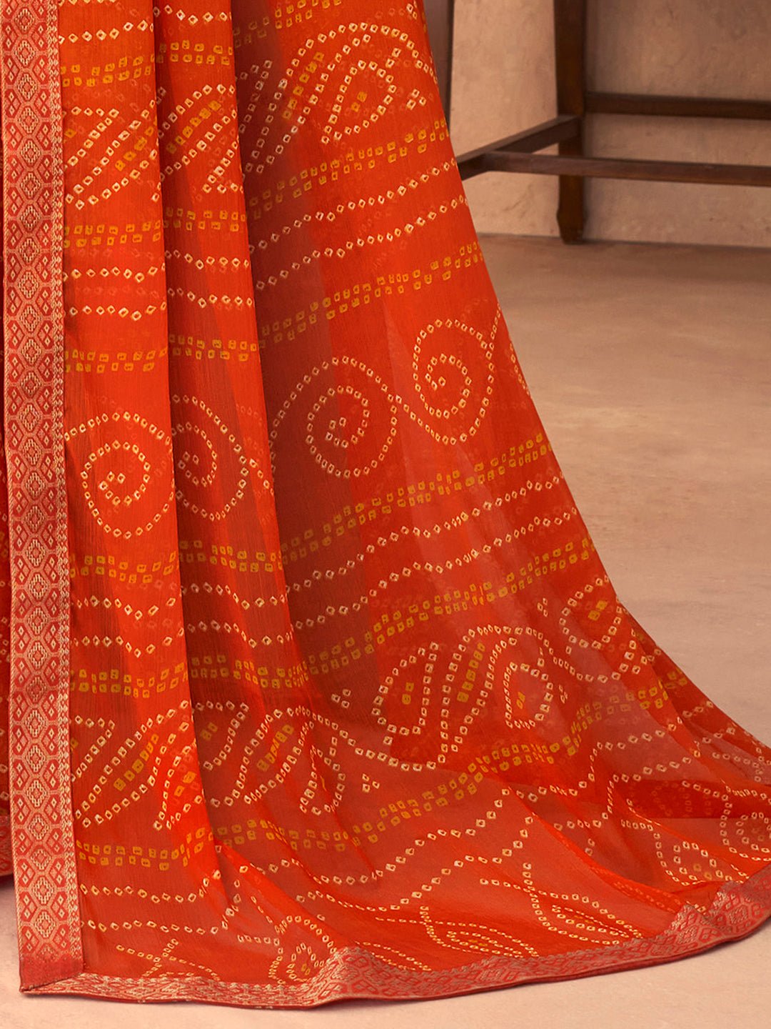 Sunset Orange Georgette Bandhani Saree - Ressa
