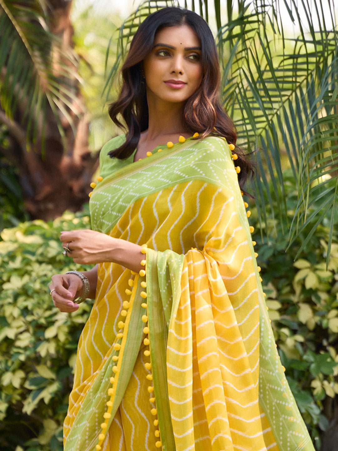 Sunshine Yellow & Lime Green Two-Tone Cotton Saree - Ressa