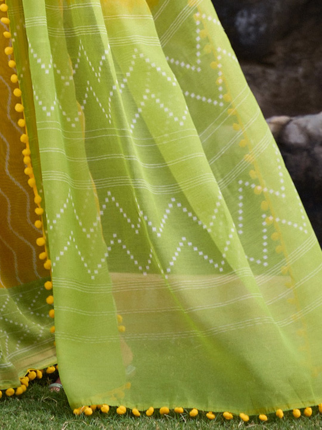 Sunshine Yellow & Lime Green Two-Tone Cotton Saree - Ressa