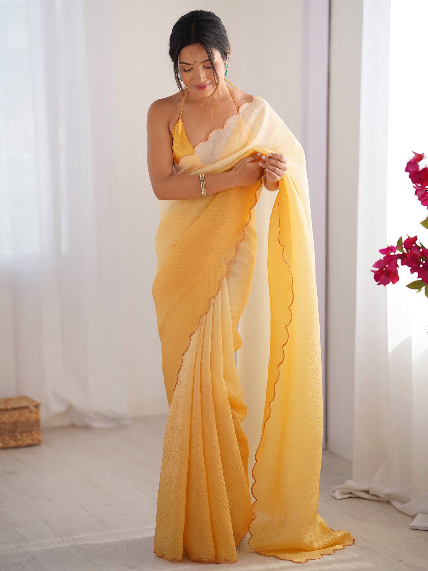 Sunshine Yellow Ombre Chiffon Saree - Ressa