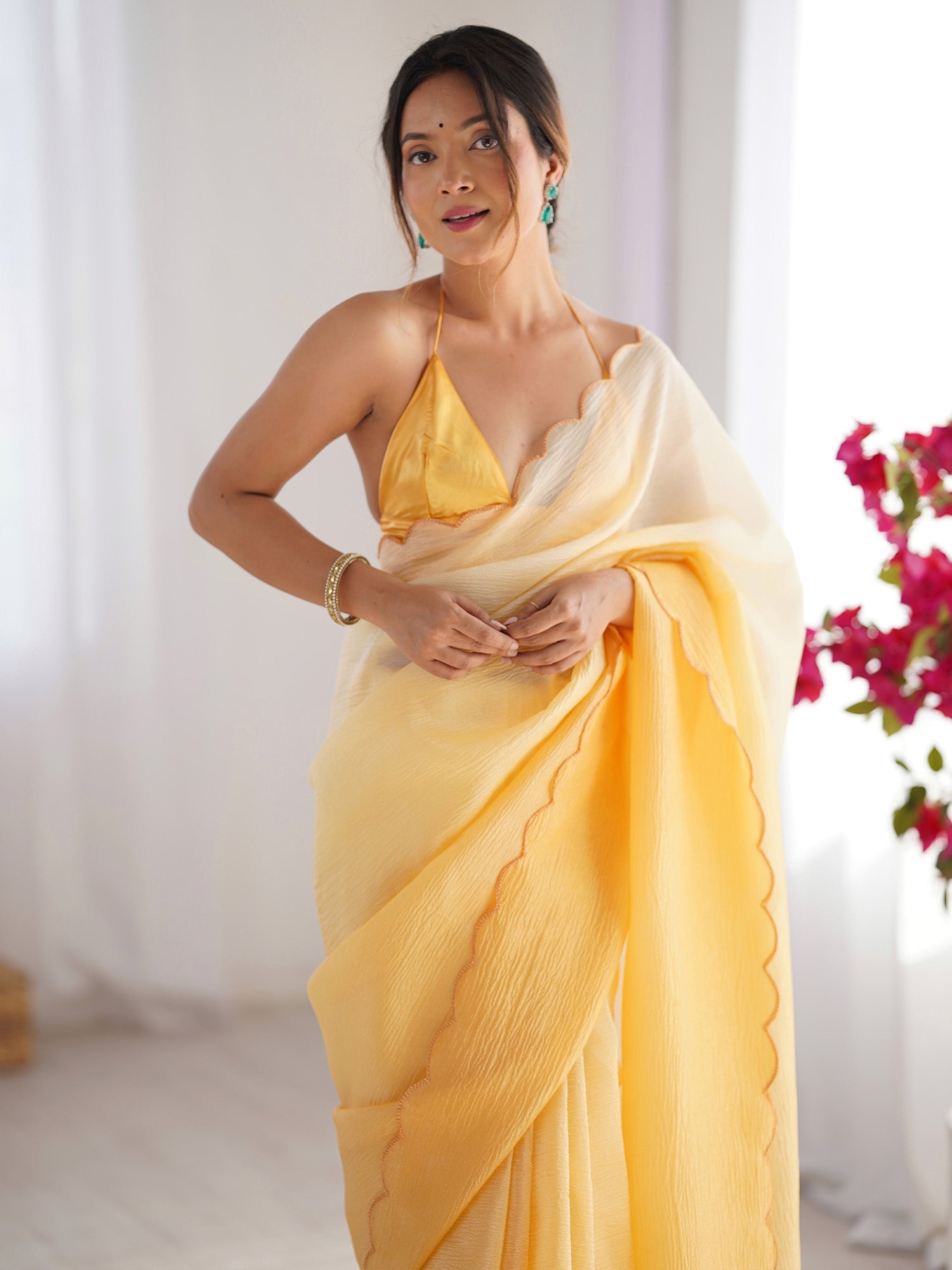Sunshine Yellow Ombre Chiffon Saree - Ressa