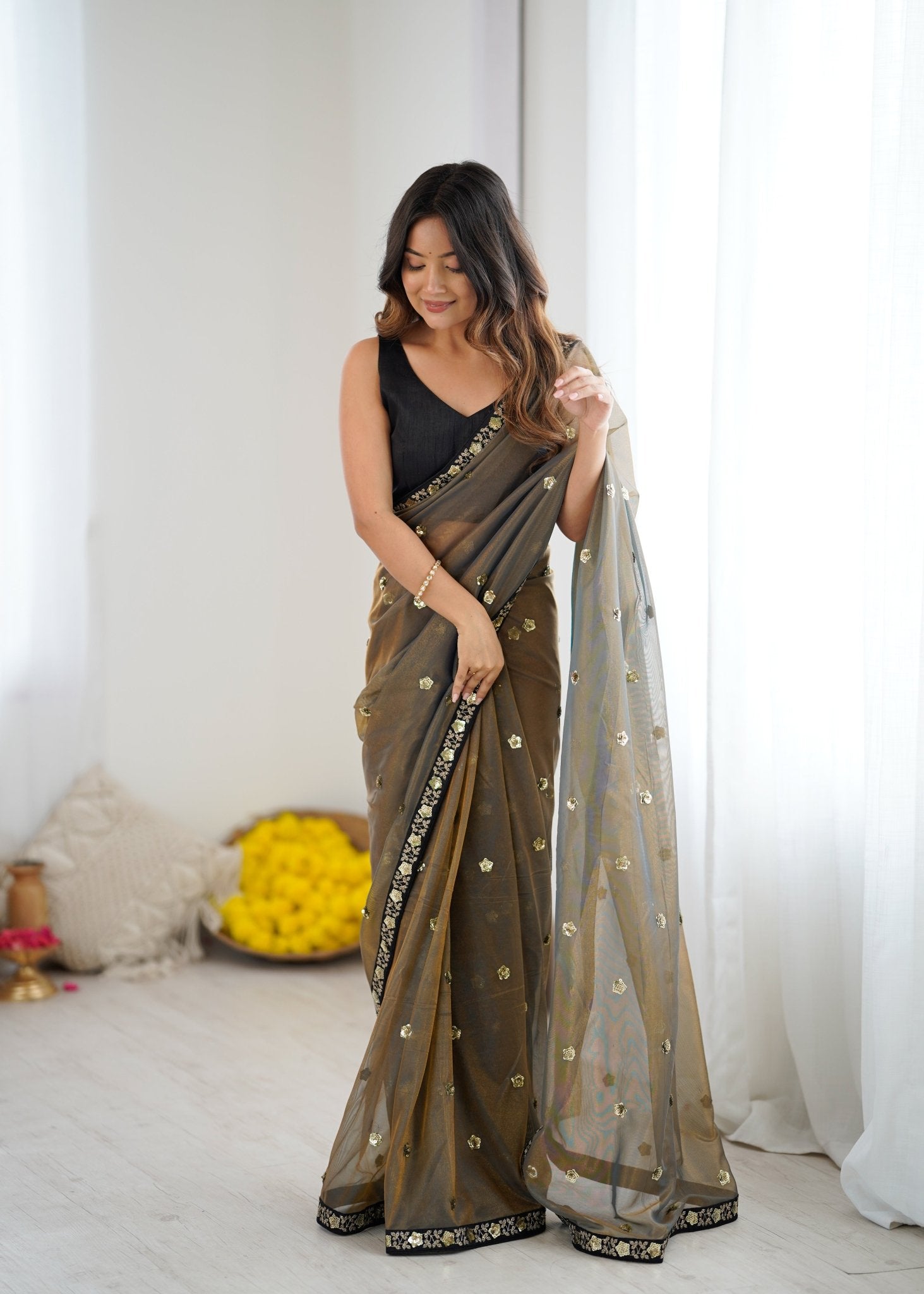 Supernet Saree with Sequin Embroidery - Ressa