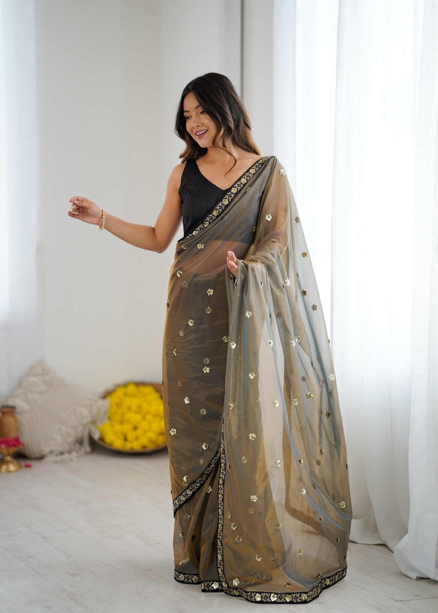 Supernet Saree with Sequin Embroidery - Ressa