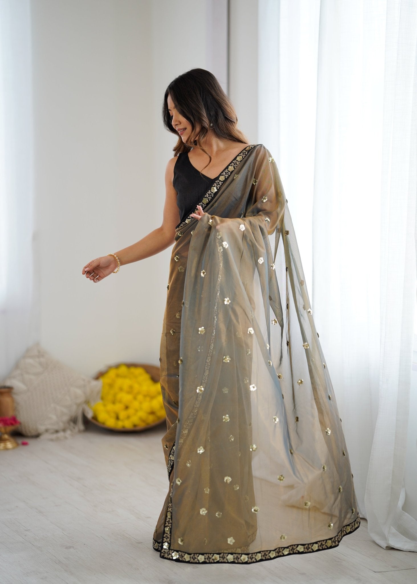 Supernet Saree with Sequin Embroidery - Ressa