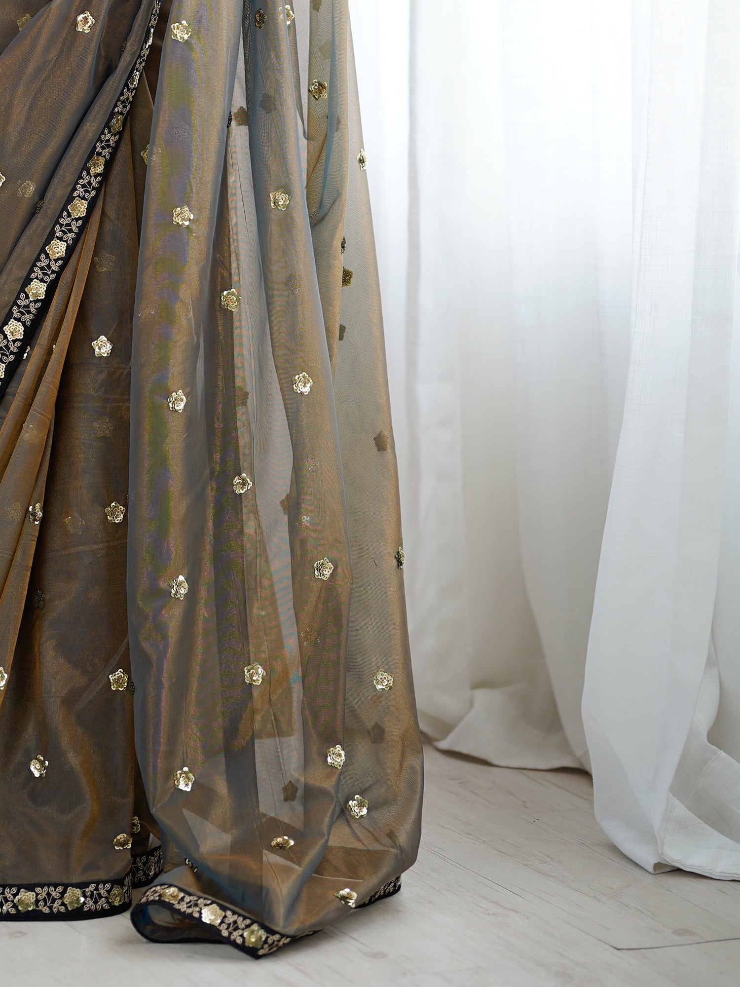 Supernet Saree with Sequin Embroidery - Ressa