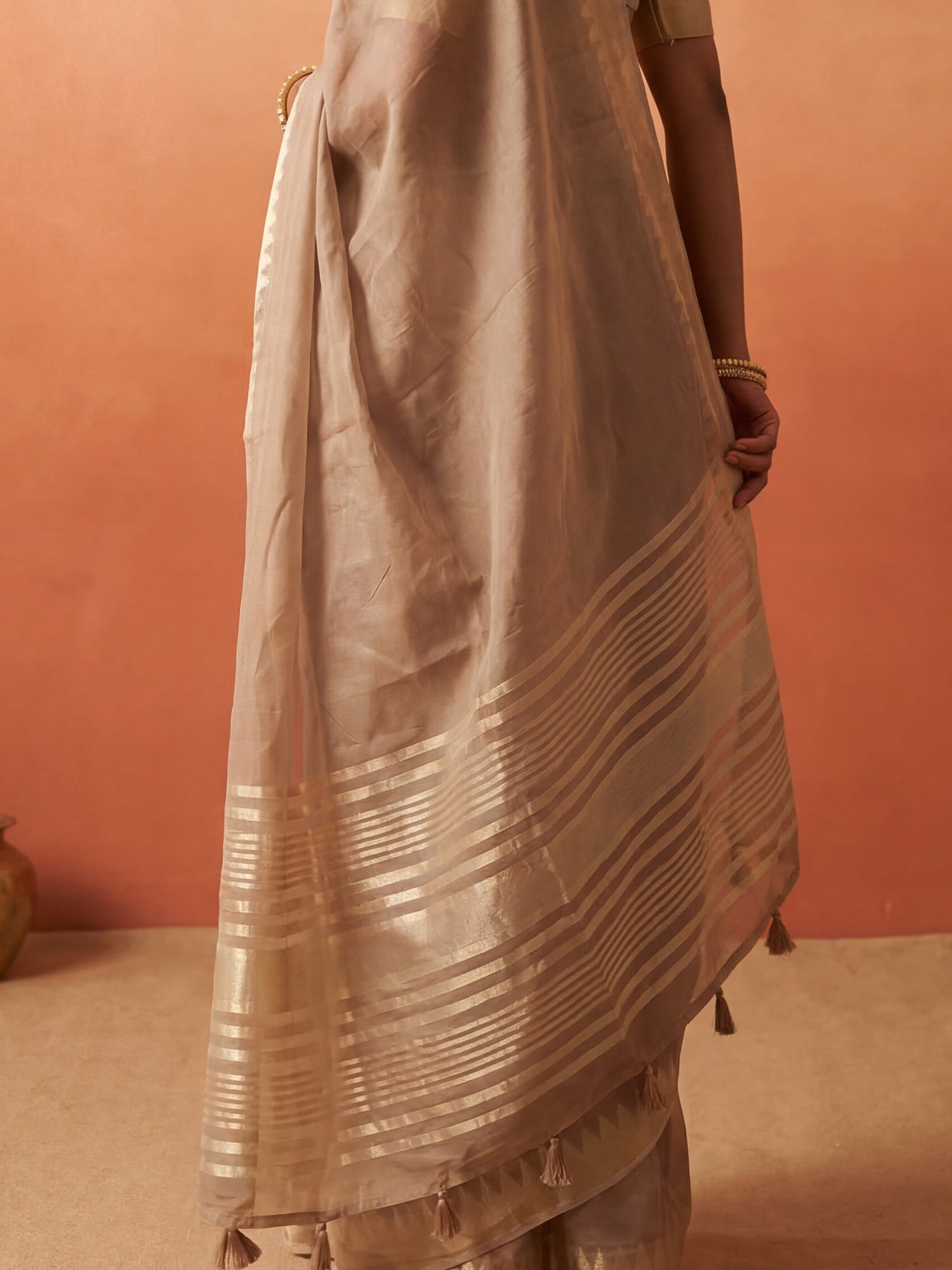 Taupe Chanderi Silk Saree - Ressa