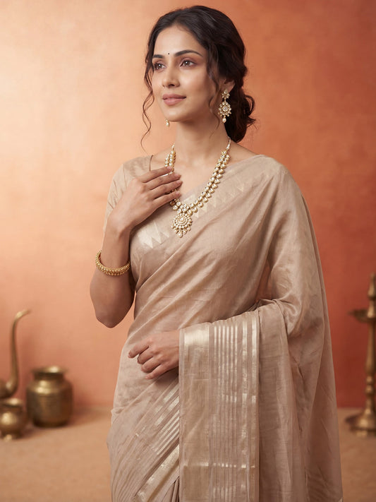Taupe Chanderi Silk Saree - Ressa