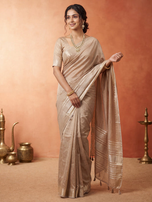 Taupe Chanderi Silk Saree - Ressa