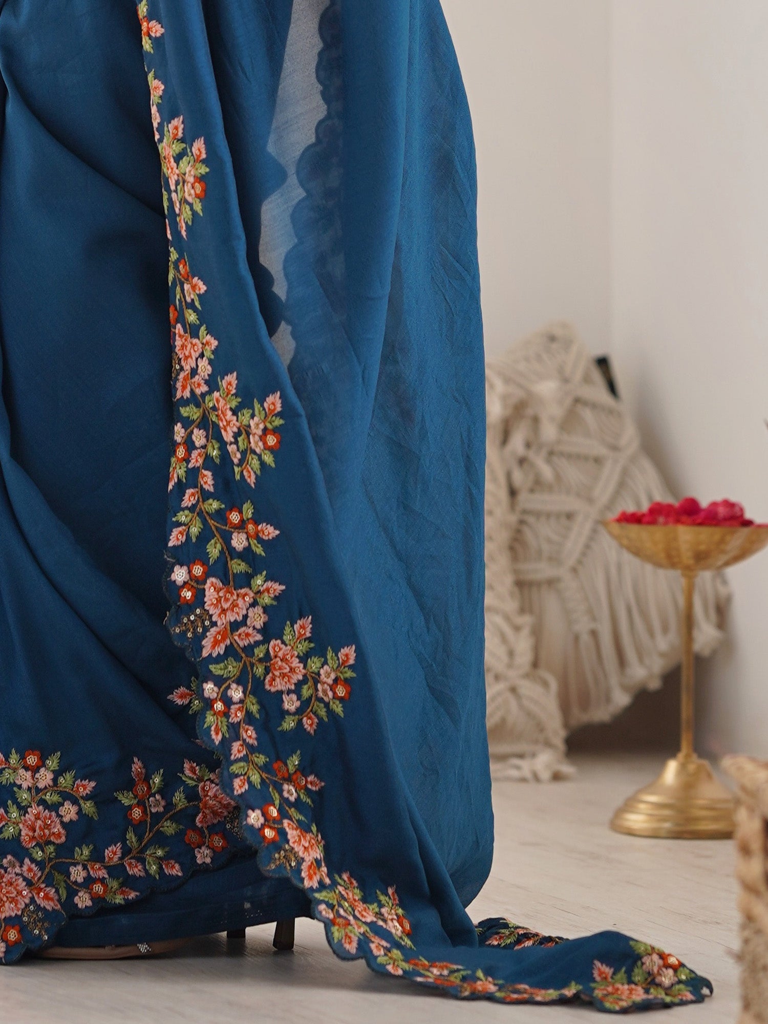 Tea blue Silk blended Hand Embroidery saree - Ressa
