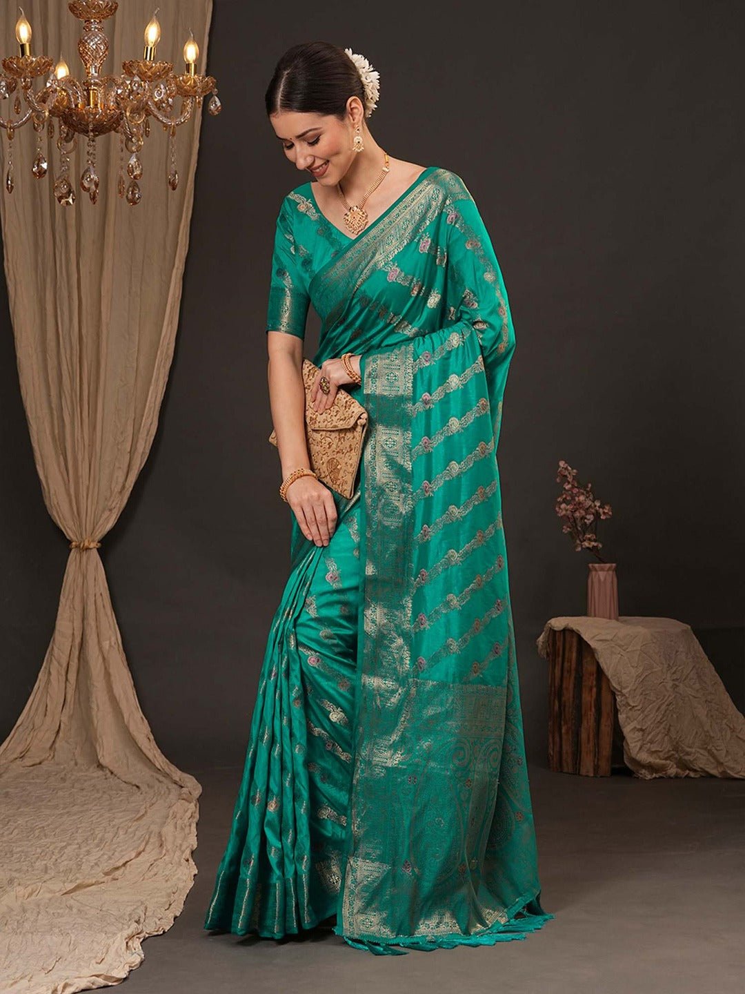 Teal Banarasi Silk Saree - Ressa