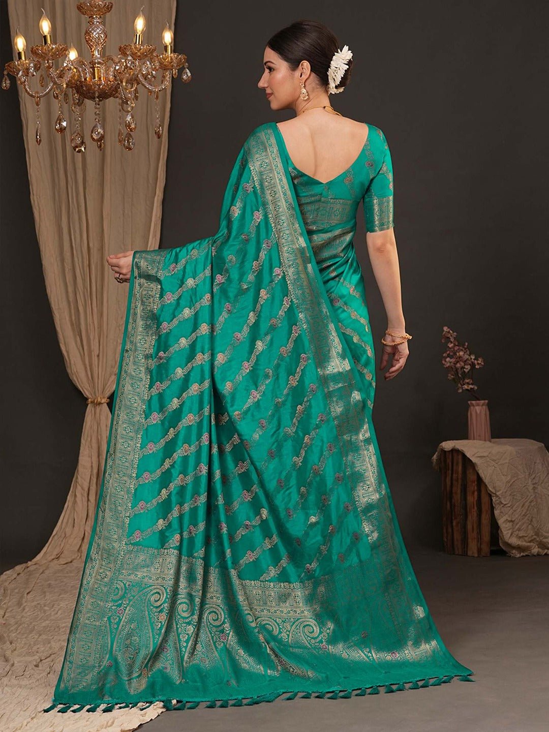 Teal Banarasi Silk Saree - Ressa
