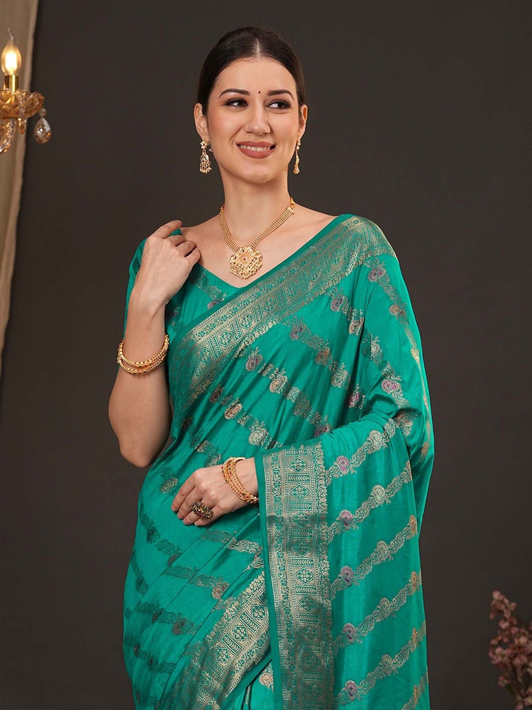 Teal Banarasi Silk Saree - Ressa
