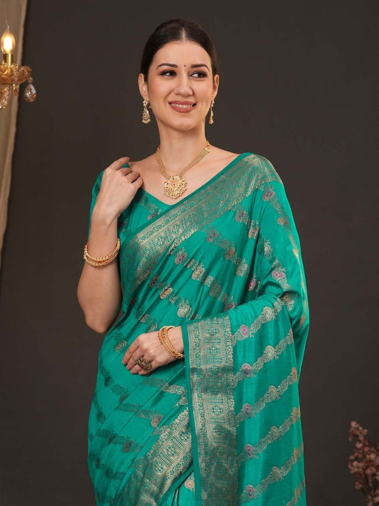 Teal Banarasi Silk Saree - Ressa