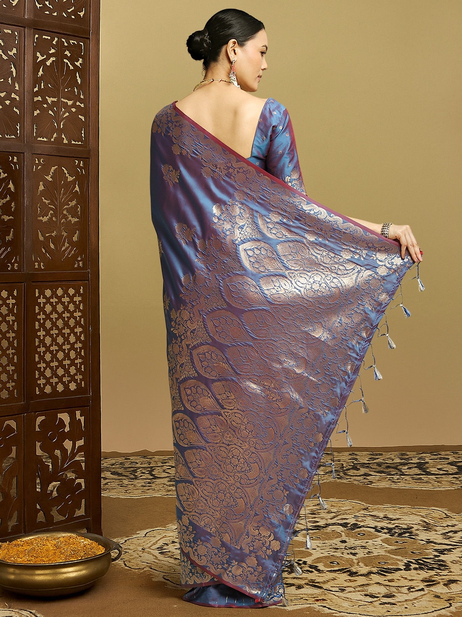 Teal Banarasi Silk Saree with Gold Zari Weave - Ressa