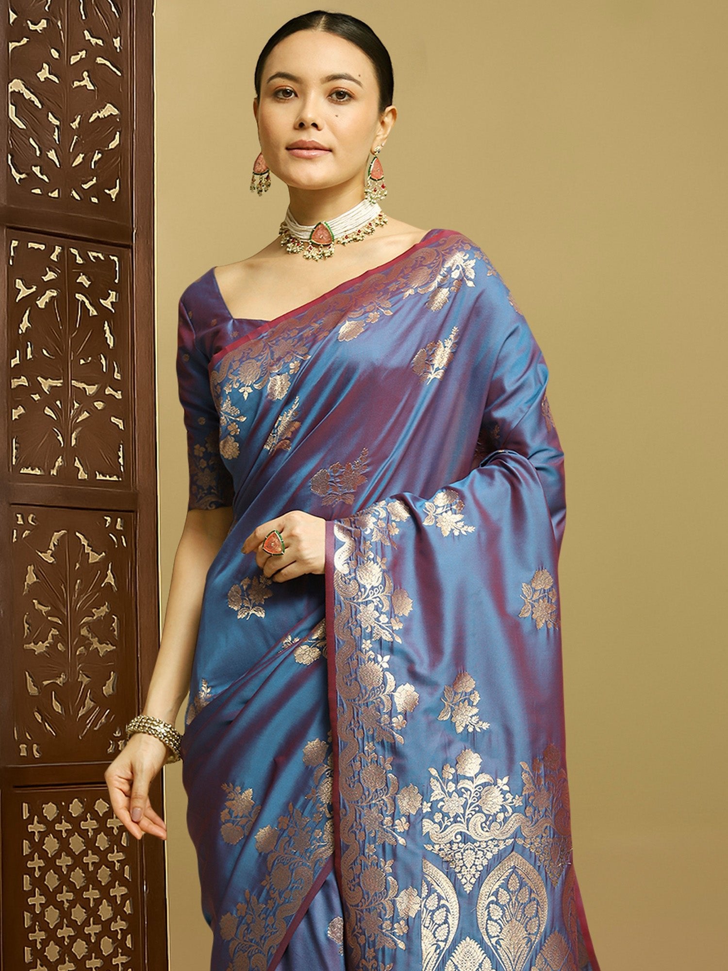 Teal Banarasi Silk Saree with Gold Zari Weave - Ressa