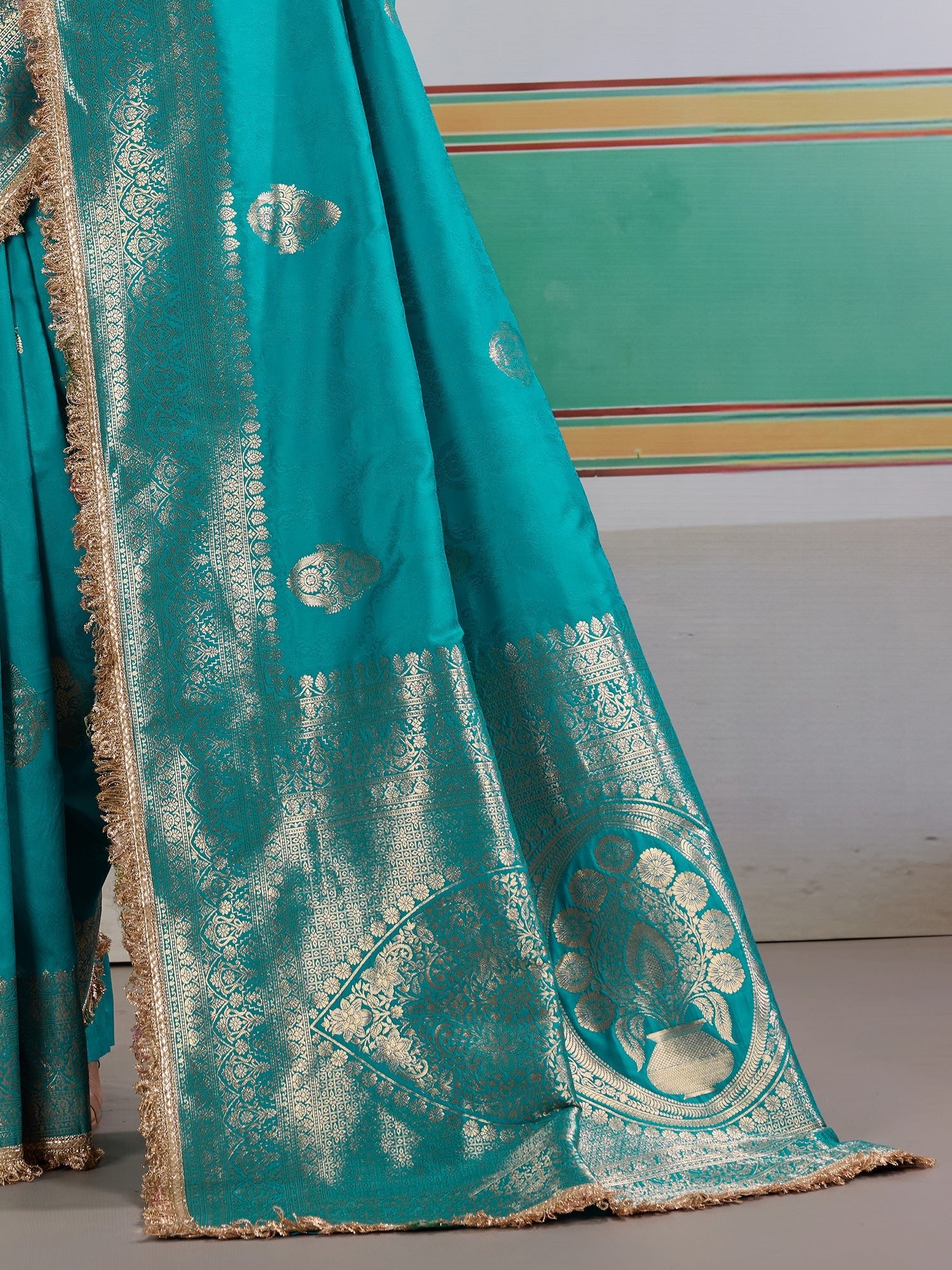 Teal Banarasi Silk Saree with Gold Zari Weave - Ressa
