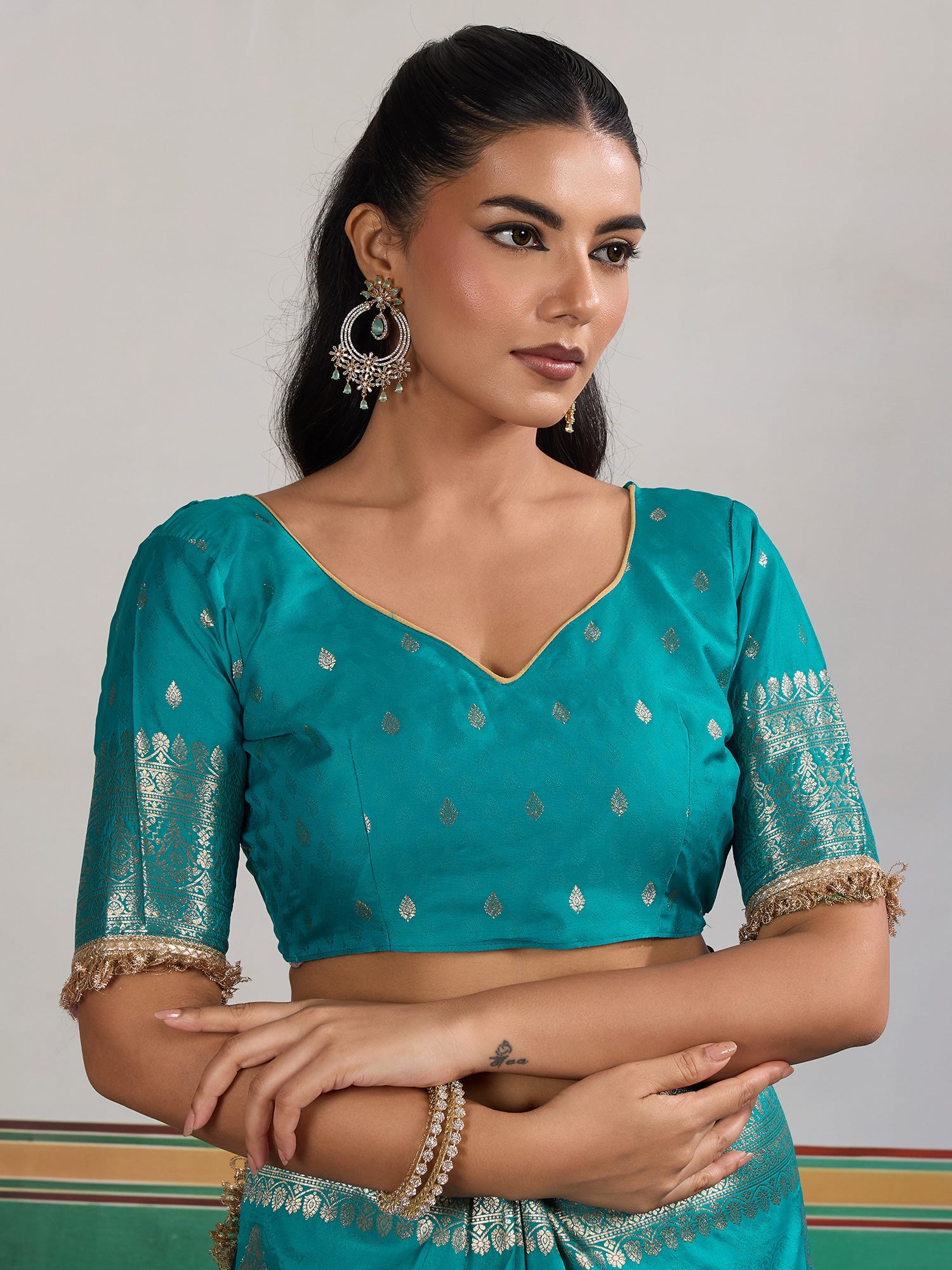 Teal Banarasi Silk Saree with Gold Zari Weave - Ressa