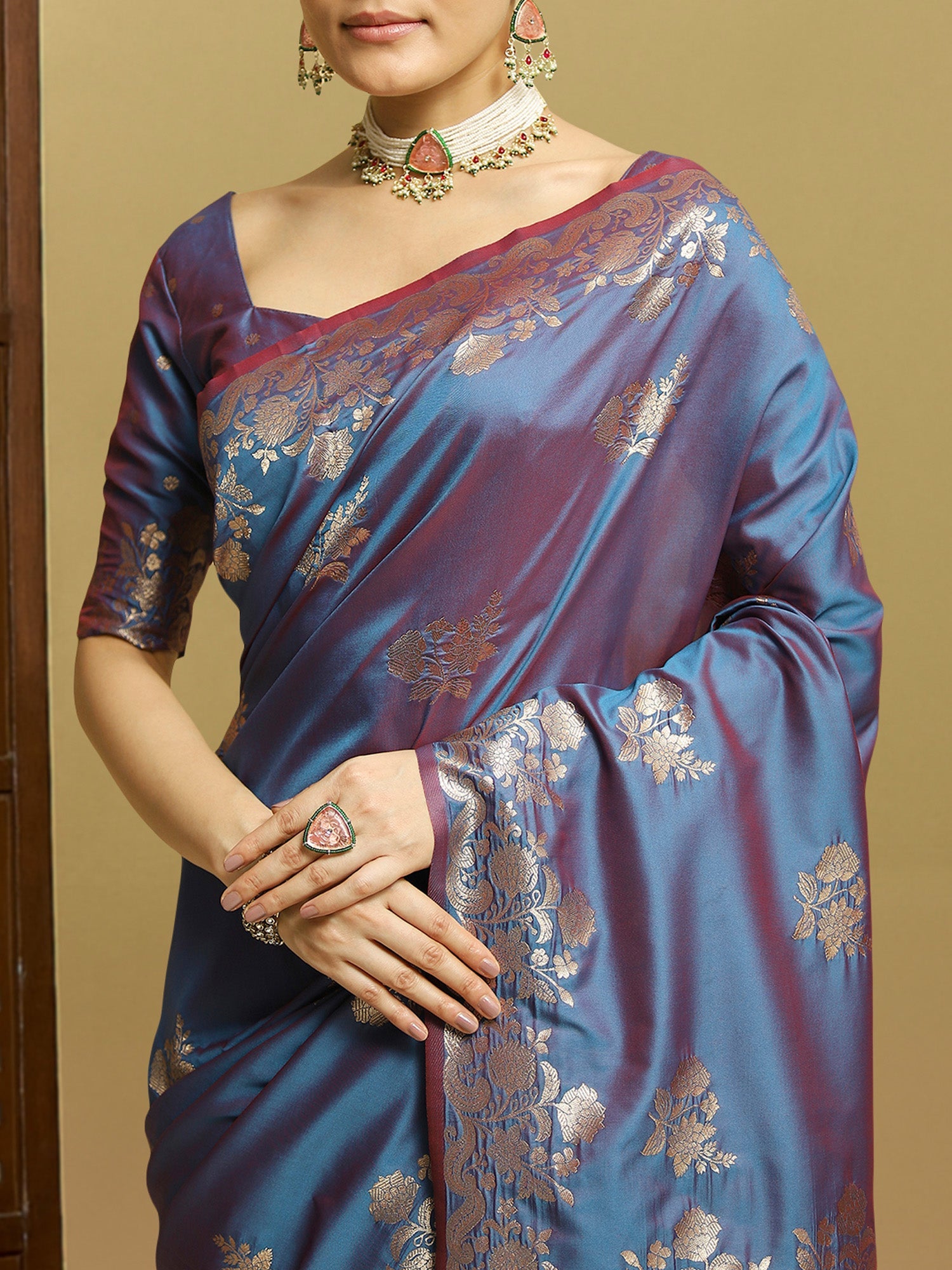 Teal Banarasi Silk Saree with Gold Zari Weave - Ressa