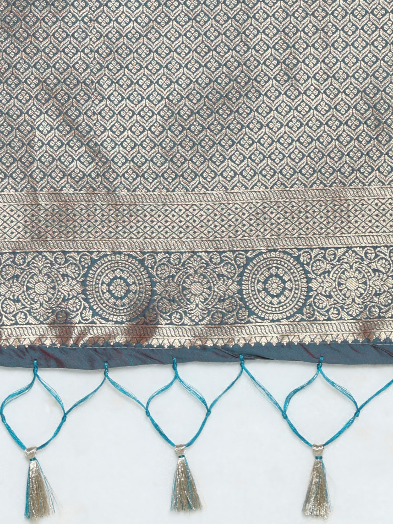 Teal Banarasi Silk Saree with Zari Border & Blouse - Ressa