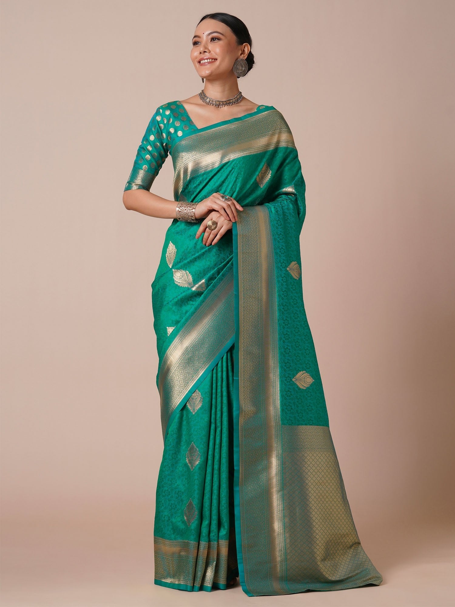 Teal Banarasi Silk Saree with Zari Weave - Ressa