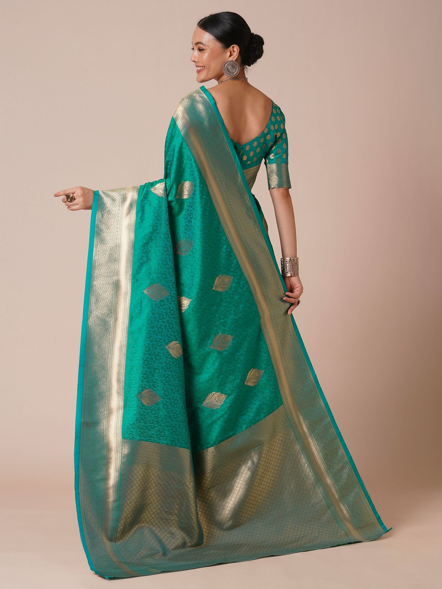 Teal Banarasi Silk Saree with Zari Weave - Ressa