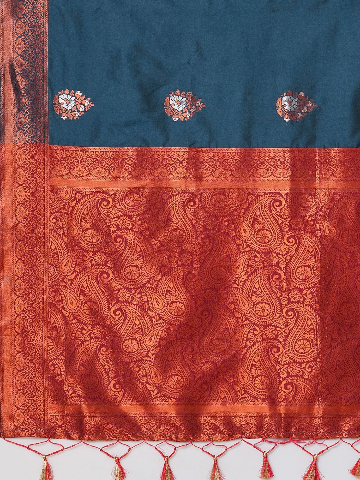 Teal Banarasi Silk with Red Meenakari Buti Saree - Ressa