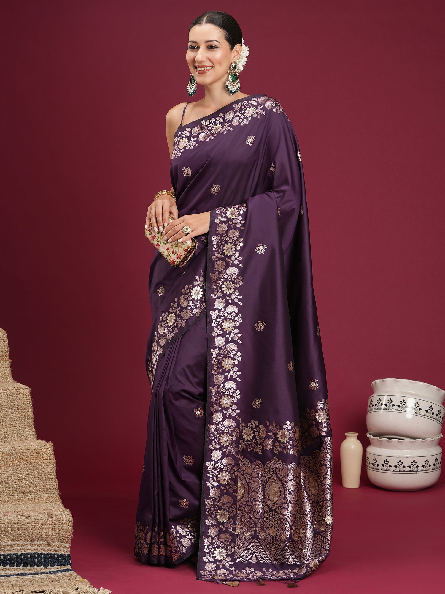 Teal Blue Banarasi Silk Blend Saree - Ressa