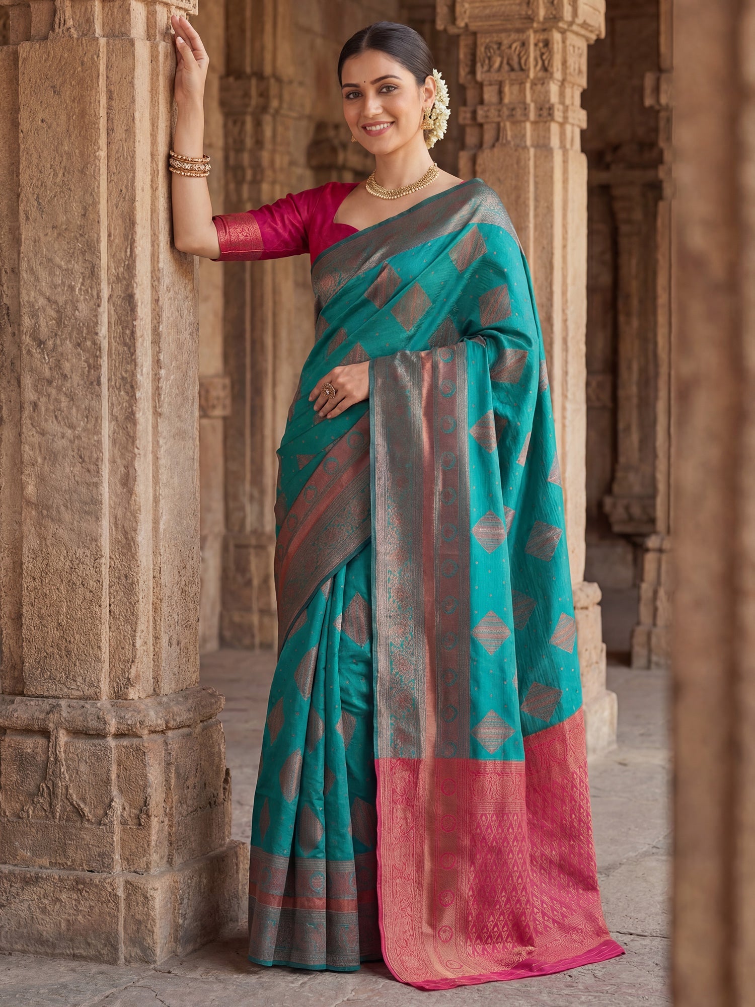 Teal Blue Banarasi Silk Heritage Zari Weave - Ressa