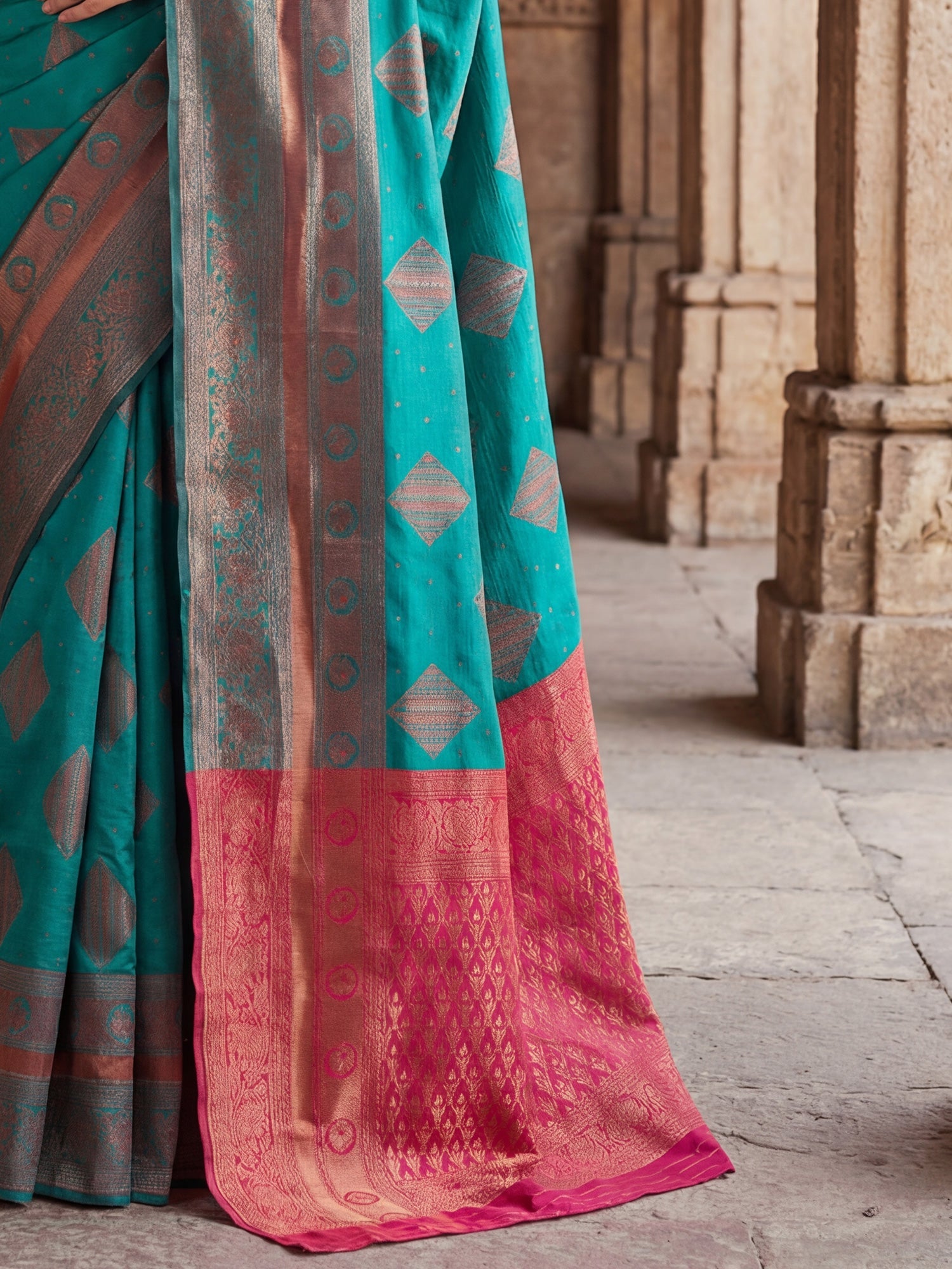 Teal Blue Banarasi Silk Heritage Zari Weave - Ressa