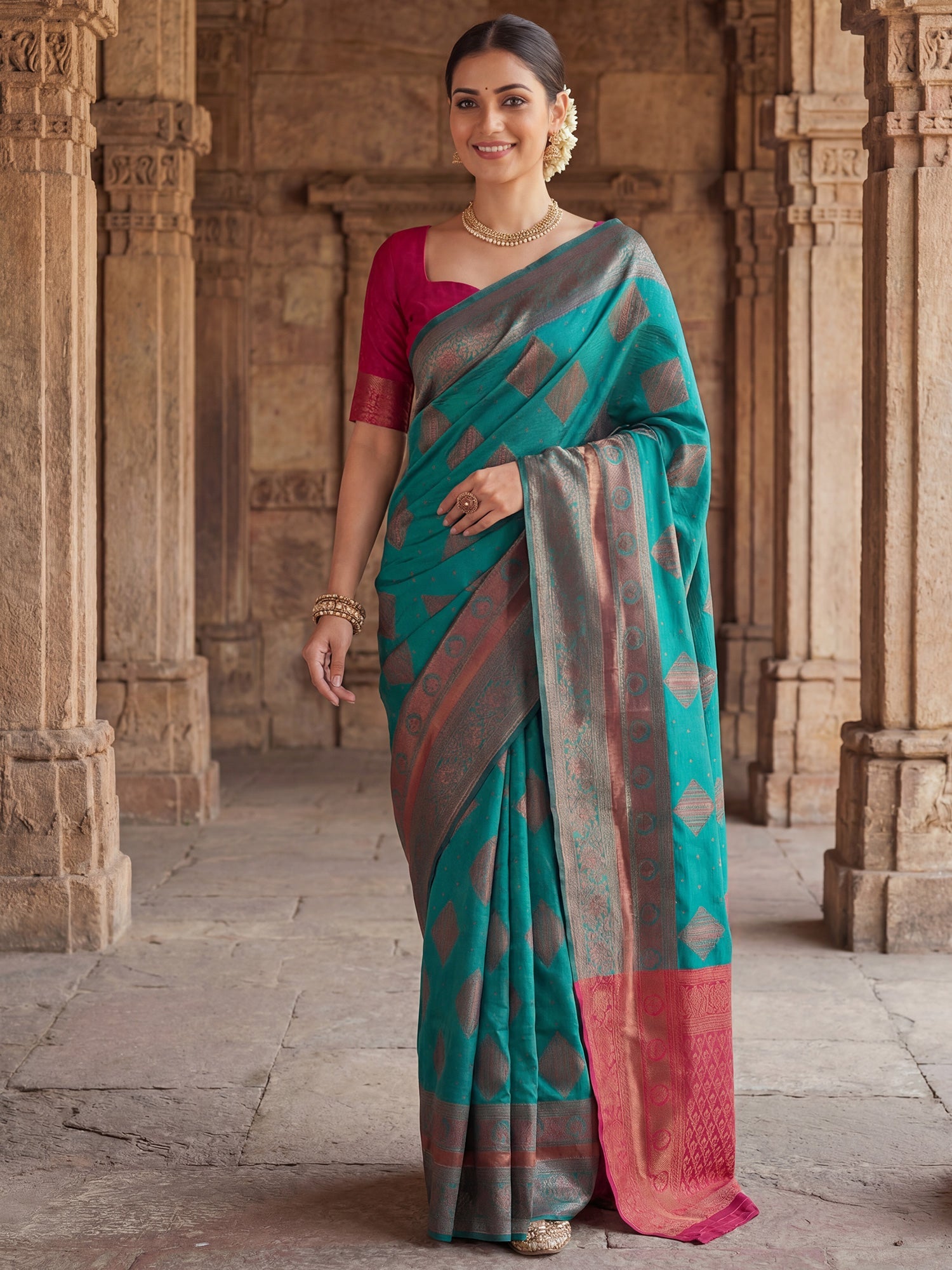Teal Blue Banarasi Silk Heritage Zari Weave - Ressa