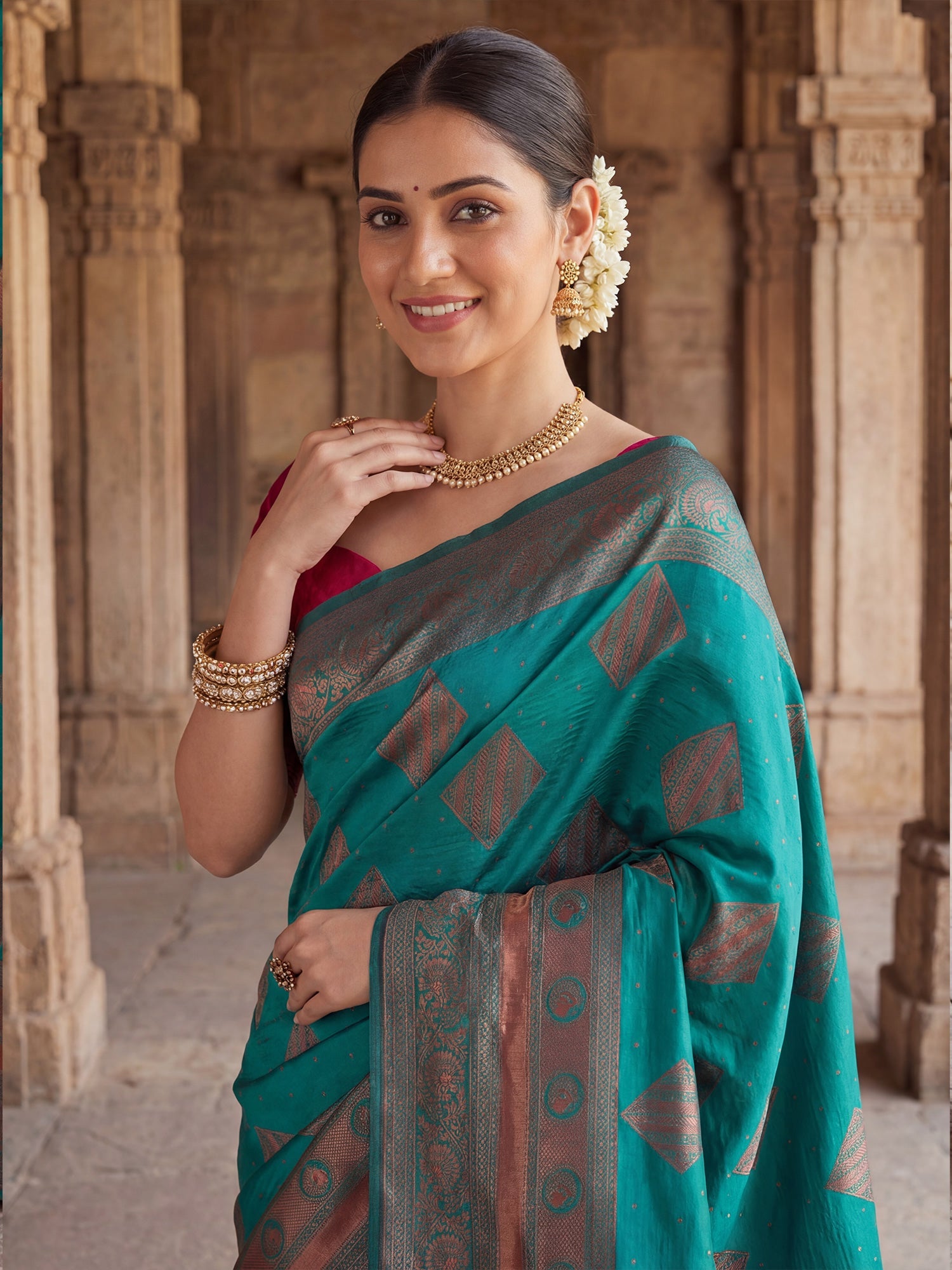 Teal Blue Banarasi Silk Heritage Zari Weave - Ressa