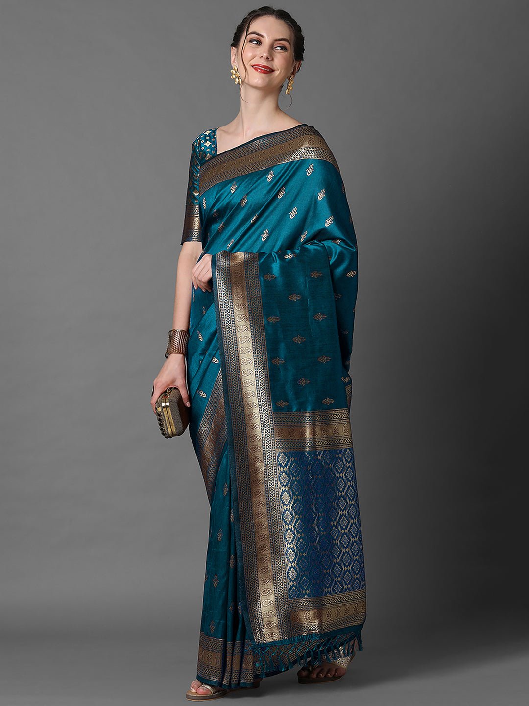 Teal blue Banarasi Silk Saree - Ressa